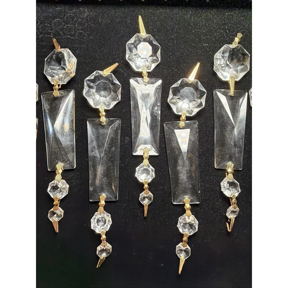 Set of 9 Vintage  Cut Crystal Chandelier Chain of Connected Prisms 6.25 inch